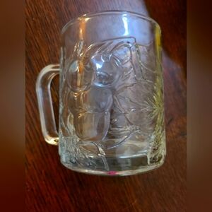 KIG Set of 11 Vintage Heavy Clear Embossed Glass Mugs plus 17 saucers.